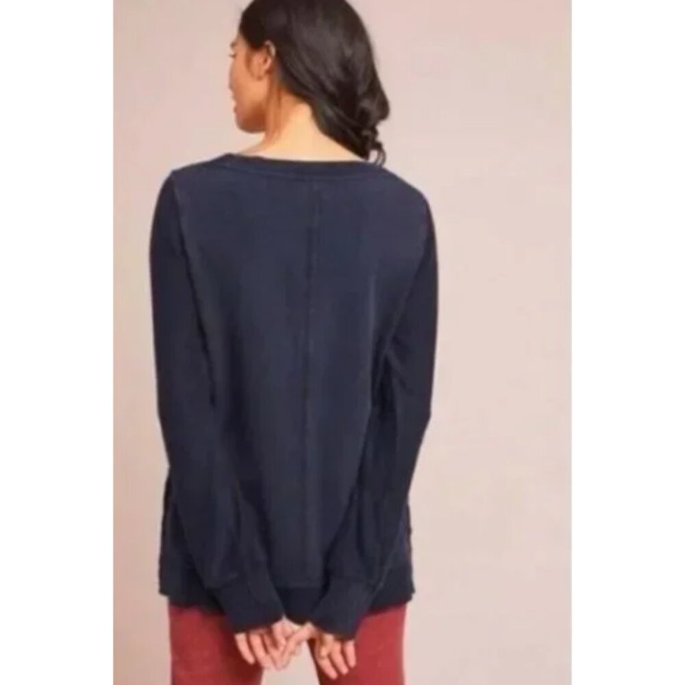 Anthropologie Saturday Sunday Arcana Navy Blue Side Button Sweater Cableknit L - Picture 4 of 12